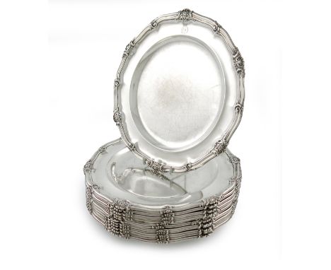 A set of twelve George IV regimental silver plates, by Robert Garrard, London 1828/29,  retailed by Garrards, Panton Street, 