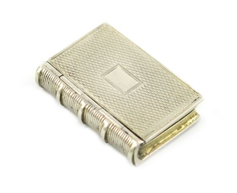 A William IV parcel-gilt silver book vinaigrette, by Gervase Wheeler, Birmingham 1835, rectangular form, engine-turned decora