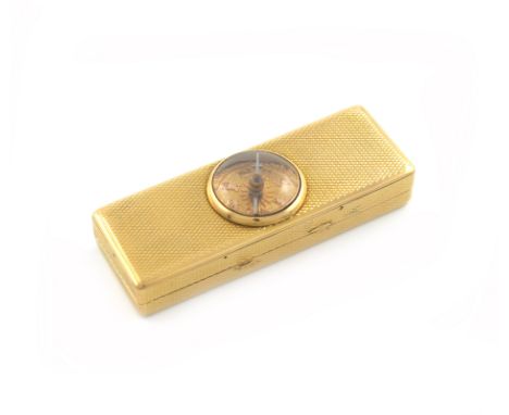 A George III 18 carat gold toothpick box, maker's mark probably behind mirror, London 1814, rectangular form, engine-turned d