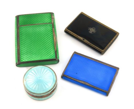 A small collection of four silver and enamel items, comprising: a cigarette case, with import marks for London 1925, importer