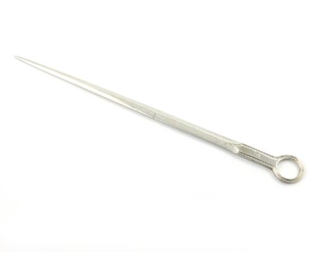 An early Victorian silver Thread pattern meat skewer, by Mary Chawner, London 1838, ring terminal, engraved with a crest, len