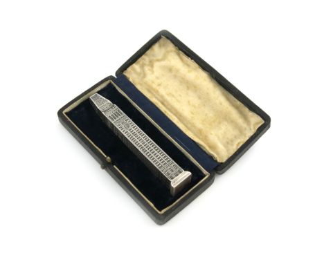 A rare American novelty silver pencil, by Tiffany and Co, modelled as The Metropolitan Life Tower, in a fitted case, length c