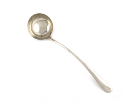 A silver Hanoverian pattern soup ladle, by Elkington and Co, Birmingham 1916, the terminal with the Paschal Lamb crest, the r