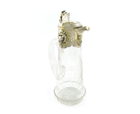 A Victorian silver-gilt mounted claret jug, by Richard Sibley II, London 1867, the mount applied with fox mask, crossed whips