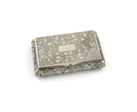 A 19th century Chinese silver snuff box, by Khecheong, Canton circa 1845, rectangular form, cushion sides, chased foliate dec