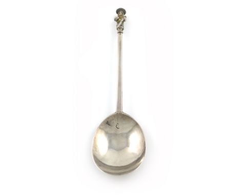 A Charles I silver Apostle spoon, probably St. Bartholomew, by William Cary, London possibly 1632, fig-shaped bowl, tapering 