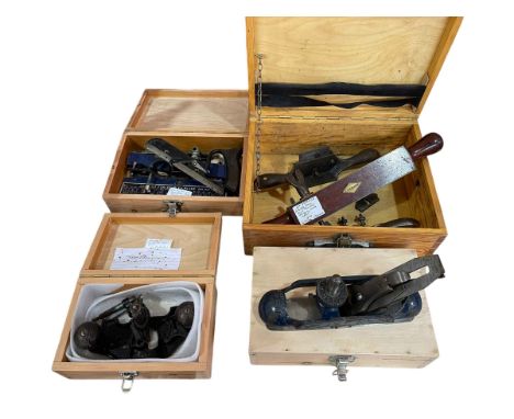 Collection of vintage joiners tools including Record carved plane, mahogany circle cutter, Stanley tooth and combination plan