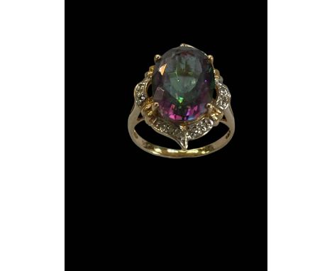 Mystic topaz 14k gold ring, size K/L.
