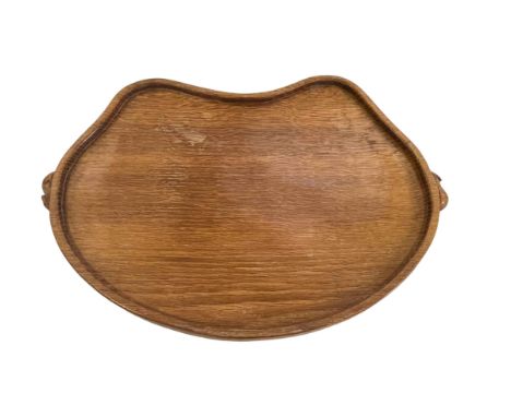 Robert Thompson of Kilburn 'Mouseman' kidney shaped tray, 46cm across.