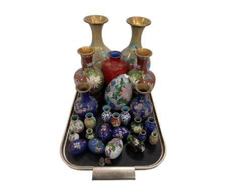 Collection of Cloisonné vases and eggs, and cinnabar vase (25).