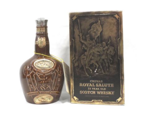 CHIVAS ROYAL SALUTE 21YOPresented in the brown Spode flagon.  Chivas Brothers Royal Salute Blended Scotch Whisky.  26 2/3 Fl.