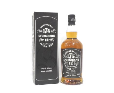 SPRINGBANK 175TH ANNIVERSARY A bottle of the Springbank 12 Year Old Single Malt Scotch Whisky bottled for the 175th Anniversa