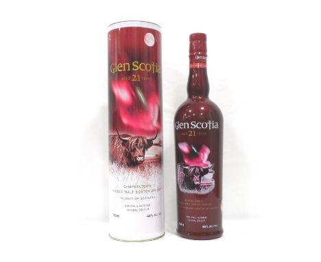 GLEN SCOTIA 21YOA fine example of the Glen Scotia 21 Year Old Single Malt Scotch Whisky in the distinctive Highland Coo packa