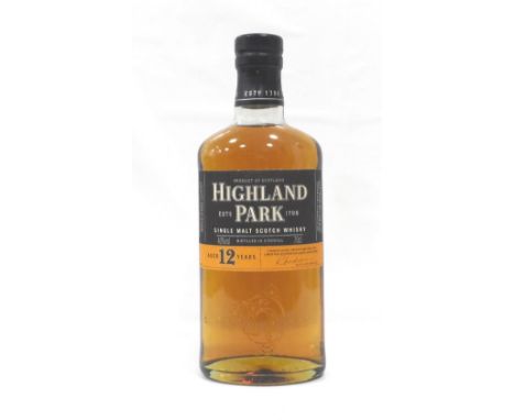 HIGHLAND PARK 12YOA bottle of Orkney's finest.  Highland Park 12 Year Od Single Malt Scotch Whisky.  70cl.  40% abv.  Level b
