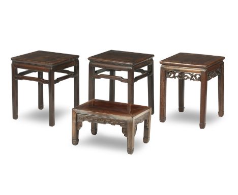 Three hongmu stands and one low table/standFirst half 20th centuryA near pair of square examples on square-section supports j