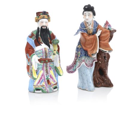 Two famille rose figures20th centuryThe first a depiction of the Star God Luxing, impressed factory marks, 26.5cm high, the o