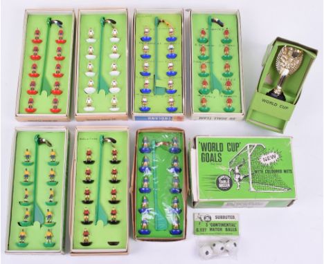 Seven 1970’s International Subbuteo Boxed Football Teams, Belgium, with label on box (missing one player) Ref.50 Brazil, Engl