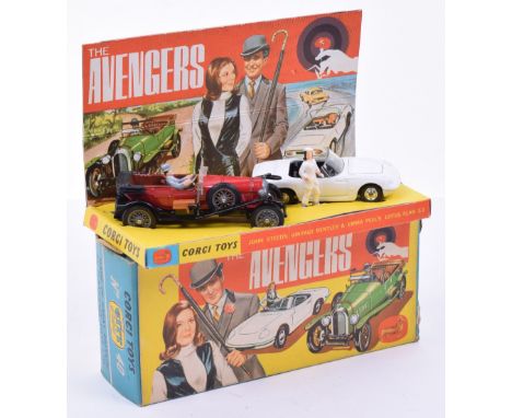 Corgi Toys The Avengers Gift Set 40, containing red/black Bentley and white Lotus Elan S2, with John Steed and Emma Peel figu