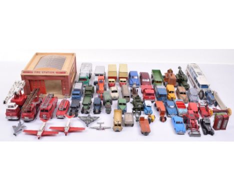 Quantity of Playworn Diecast/Plastic models, including 954 Dinky Fire Station, 40 x Dinky Toys including Commercial, Military