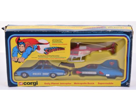 Corgi Toys Superman Gift set 21, Daily Planet Jetcopter, with two missiles, Metropolis Buick (missing one red emergency light