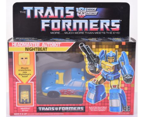 Boxed Hasbro G1 Transformers Headmaster Autobot ‘Nightbeat’ with “Muzzle” driver, 1987 issue, transforms from race car to rob