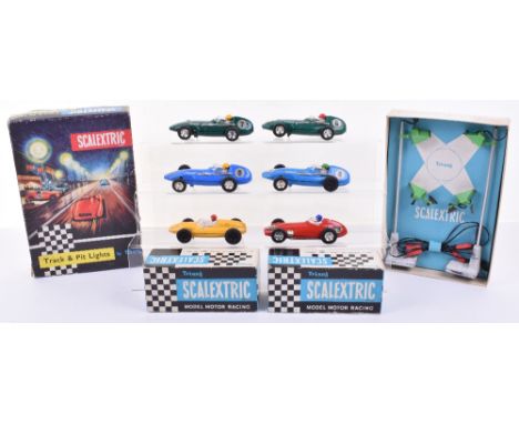 Quantity of  Scalextric including boxed  A/239 Track & Pit lights set, Boxed MM/C.59 BRM in red with internal packing, MM/C.5