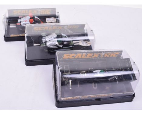 Scalextric, two boxed Motorcycle combinations and a Lotus F1, C.281 red motorcycle combination, C.282 green motorcycle combin