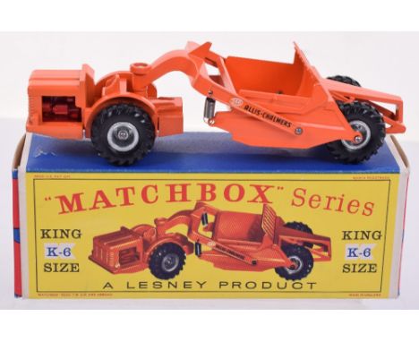 Matchbox Series King Size K-6  Allis Chalmers Earth Remover, orange body, red engine, metal wheel hubs, in excellent to mint 