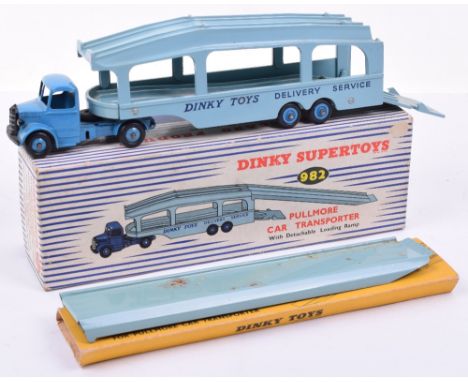 Dinky Toys 982 Bedford Pullmore Car Transporter, blue cab/wheel hubs, light blue back in excellent condition, complete with t