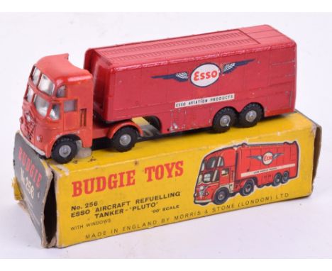 Scarce Budgie Toys 256, Esso Aircraft Refuelling Tanker ‘Pluto’, red body with clear windows ‘Esso Aviation Products’ in fair