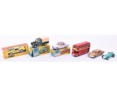 Five Corgi Toys, Boxed 166 whizzwheels Ford Mustang ‘Organ Grinder’ dragster,232 Fiat 2100, pale mauve, dark mauve roof, lemo