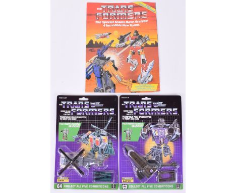 Two Original Carded Hasbro G1 Transformers, C3 Combaticon ‘Blast Off’ Space Shuttle and C4 Combaticon ‘Vortex’ Helicopter, 19