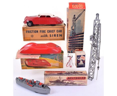 Boxed toys by Marx, Jouef and Kellermann, Marx plastic Friction Fire Chief car, 10” (25.5cm) long, fair to good condition, bo