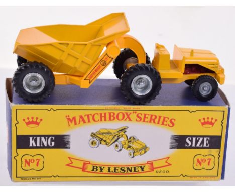 Matchbox Series King Size K-7 Curtiss Wright Rear Dumper, yellow body, red engine, metal wheel hubs, in mint condition, with 