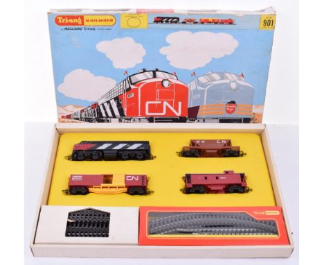 Triang Railways Canadian HO Trains, No TS.901 Cross Canada Diesel Freight Set, consists of Diesel A unit, hopper car, box car
