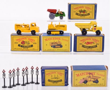 Four Boxed Matchbox Moko Lesney Models, 2b Muir Hill site Dumper, grey plastic wheels, in a B3 box, 6b Euclid Quarry Truck, y