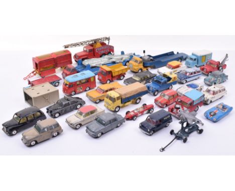 Quantity of Playworn Corgi Toys, including 151 Lotus Mark II Le Mans, 154 Ferrari, 209 Riley police car, 223 Chevrolet police