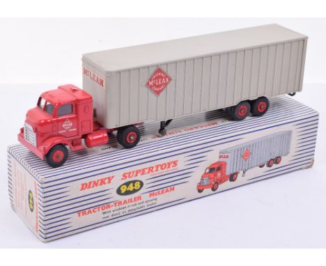 Dinky Toys 948 Tractor Trailer Mclean, red cab, light grey plastic trailer, red plastic hubs, in good to very good condition,