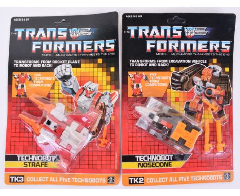 Two Original Carded Hasbro G1 Transformers, TK2 Technobot ‘Nosecone’ and TK3 Technobot ‘Strafe 1987 issues transforms from Ex