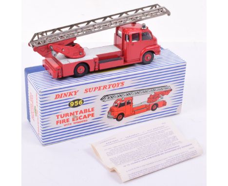 Dinky Toys 956 Bedford Turntable Fire Escape with windows, red body, red plastic wheel hubs, in excellent condition, instruct