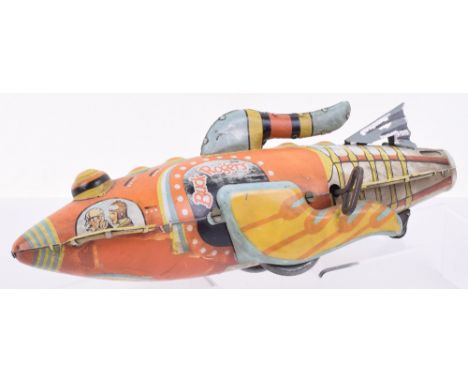 Louis Marx & Co (USA) Pre War Buck Rogers 25th Century Rocket Ship, tinplate, working clockwork motor, fixed key, in fair to 
