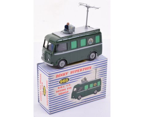 Dinky Toys 968 B.B.C. T.V. Roving Eye Vehicle, green body, grey stripe/metal wheels, with camera and man, aerial, in excellen