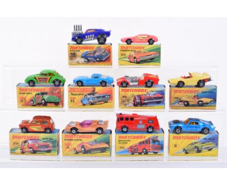 Matchbox ten Superfast Models, 4b Gruesome Twosome, gold, 9b AMX Javelin metallic blue, opening doors, 14a Iso Grifo, light b