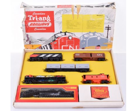 Triang Railways Canadian HO Trains, No HB677 National Diesel Freight set, consists of Diesel A unit, Auto transporter with si