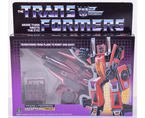 Boxed Hasbro G1 Transformers Deception ‘Thrust’ 1985 issue, transforms from plane to robot and back in mint boxed complete un