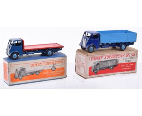 Two Boxed Dinky Toys Guy Lorries, 511 Guy 4 Ton lorry, dark blue cab, light blue back, in fair to good condition, some paint 