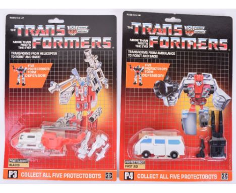 Two Original Carded Hasbro G1 Transformers, P3 Protectobot  ‘Blades’  transforms from helicopter to robot and back! and P4 Pr