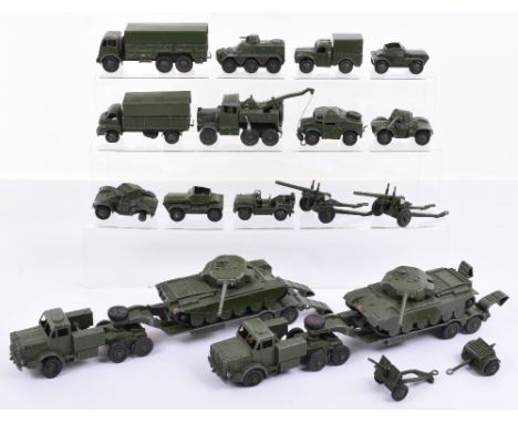 Collection of Playworn Dinky Military Models, 2x 660 Tank Transporters with Thornycroft Mighty Antar Wagons, 2x 651 Centurion