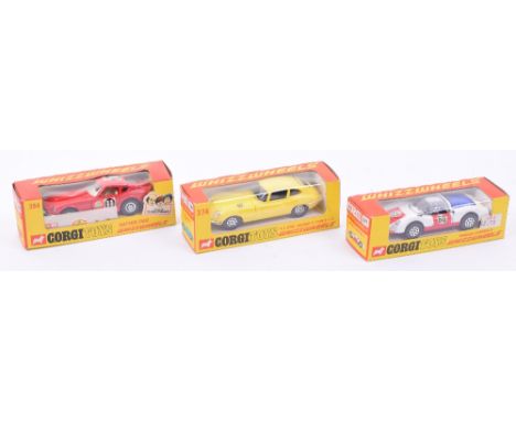 Three Boxed Corgi Toys Whizzwheels Models, 371 Porsche Carrera 6, 374 Jaguar 4.2 Litre E Type 2+2 yellow body and 394 Datsun 