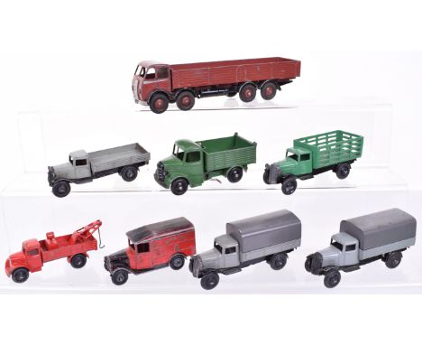 Eight Dinky Toys Unboxed Commercial Vehicles, 25b Covered Wagon, light/dark grey, 3rd type, 25b Covered Wagon, light/dark gre